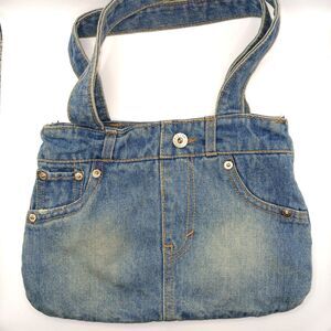 Denim Shoulder Bag Small Jean Purse Casual Distressed Denim Shoulder Bag 12x8"